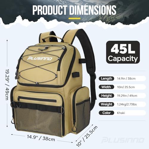 PLUSINNO Cooler Fishing Backpack with Rod Holders 45L Large Water-resistant Fishing Tackle bag Store Fishing Gear Fishing Gifts for Men Father - Image 3