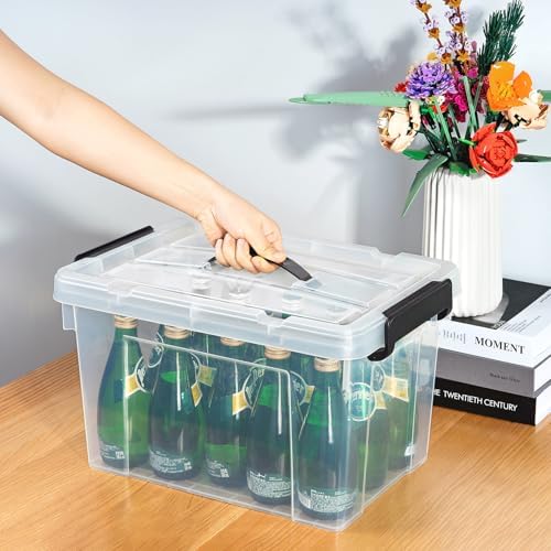 Cetomo Lidded Storage Bin with Handle, Storage Bins with Lid, Organizing Container with Secure Latching Buckles, Stackable and Nestable, Plastic, 25 Quart-6 Pack, Clear - Image 4