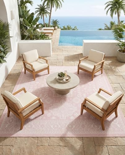 Rugs.com - Outdoor Aztec Rug – 8 Ft Square Pink Indoor/Outdoor Rug – Washable, Stain-Resistant for Patios, Decks, and Porches - Image 5