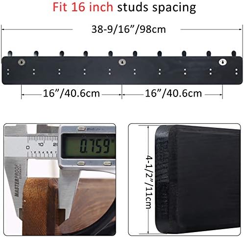 WEBI Coat Rack Wall Mount,38 9/16" Long,10 Tri Hooks for Hanging Coats,16" Hole to Hole,Coat Hooks Wall Mounted Coat Hanger,Farmhouse Wood Hook Rack for Clothes,Jacket,Hats,Rustic Black - Image 3