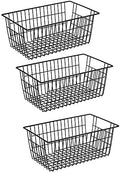 Slideep Farmhouse Metal Wire Basket, Fridge Freezer Storage Organizer Bins with Handles for Kitchen Cabinets, Pantry, Closets, Bedrooms, Bathrooms, Black 3 Pack by WelcometotheSlideep