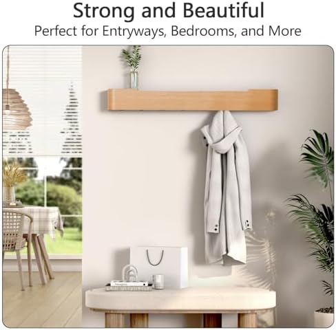 Coat Rack Wall Mount with Hidden Hooks Modern Key Holder Wood Entryway Hook with Shelf for Bedroom Kitchen Hallway Bathroom Designed for Hanging Coats Hats Bags Towels Dog Leashe(Oak,8 Hooks) - Image 5