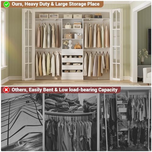 Aheaplus Closet System, Wood Closet Organizer System with Drawers, White - Image 6