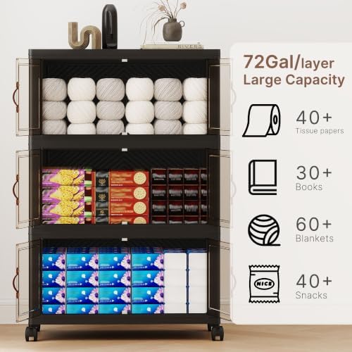 288QT Extra Large Stackable Storage Bins with Lids & Wheels & Door, - Image 3