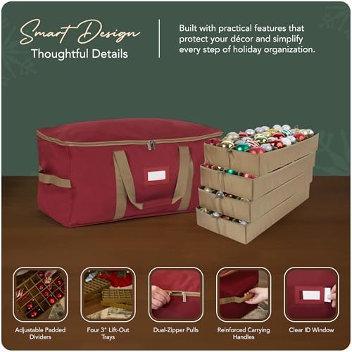 Covermates Adjustable Ornament Storage Bag, 25.5" W x 13" D x 12.5" H, Red - Image 4