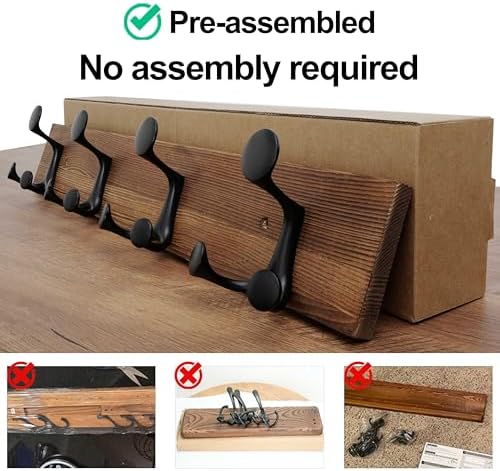 WEBI Coat Rack Wall Mount,24" Solid Wood Coat Hooks Wall Mounted Coat Hanger,16" Hole to Hole,Heavy Duty Hook Rack,4 Triple Hooks for Hanging Coats,Jacket,Hat,Backpack,Farmhouse,Brown,2 Packs - Image 6
