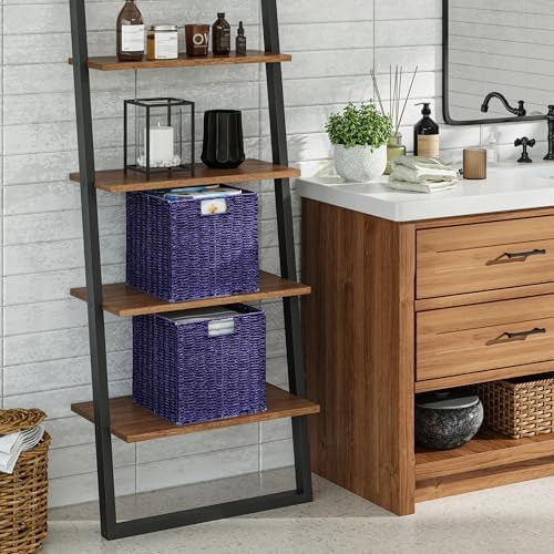 Vagusicc Wicker Storage Basket, Set of 2 Hand-Woven Wicker Basket, 11 inch Storage Basket, Foldable Cube Storage Organizer Bins, Storage Baskets for Organizing Shelves Decor, Purple (11″×11″×11″) - Image 5