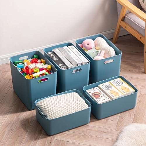 Plastic Storage Bins with lids,Storage Baskets,Container with handle,Storage Organizer Bins for Shelves,Office,Bedrooms,Closets, Cabinets(Blue, 4XL) - Image 6