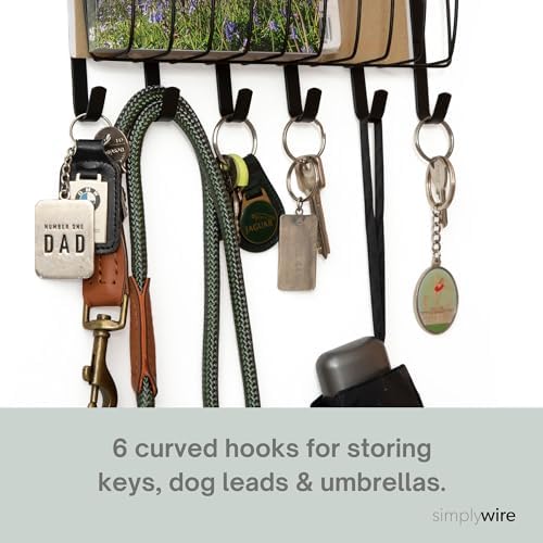 simplywire – Letter and Key Holder - Wall Mounted – 6 Hooks - Matt Black - Image 3