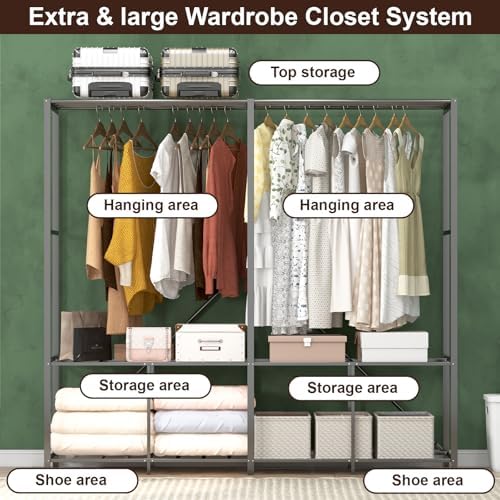 Umeiga Heavy Duty Portable Closet with Cover 1200Ibs Foldable Covered Clothes Rack for Hanging Armoire Wardrobe Closet System Freestanding Coat Storage Garment Racks 71" W x 71" H x 20" D - Image 6