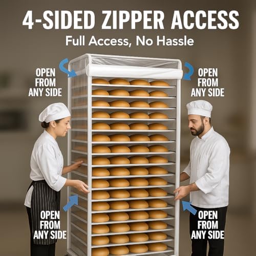 Bun Rack Cover - Transparent PVC with 4 Sided Zippers - Universal 20 Tier Sheet Pan & Speed Rack Cover - Heavy Duty, Waterproof & Dustproof Bakery rack cover - Image 2
