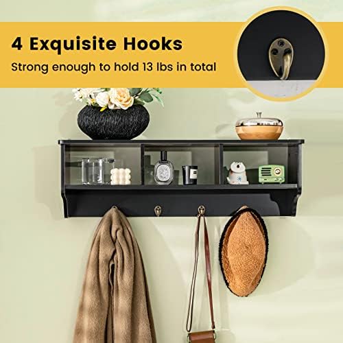 Casart Hanging Shelf Wall Mounted Storage Cabinets W/Hooks for Bedroom, Living Room and Entryway (Black) - Image 6