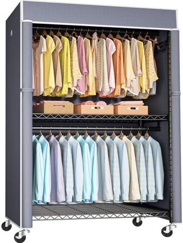 FUTASSI Black Clothing Rack with Grey Cover, P1C Plus Rolling Closets by FUTASSI