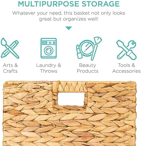 Best Choice Products 13x13in Pack of 5 Cube Storage Baskets, Water Hyacinth Multipurpose Collapsible Organizers, Handwoven Laundry Totes for Laundry, Living Room, Kids Room & Nursery - Natural - Image 5