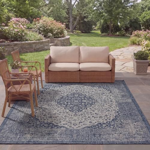 SAFAVIEH Washable Rug Outdoor Courtyard Collection - 8' x 10', Blue & Grey, Non-Shedding & Easy Cleaning, Ideal for Patio, Backyard, Mudroom, DIning Space (CY8720-36812) by Unknown