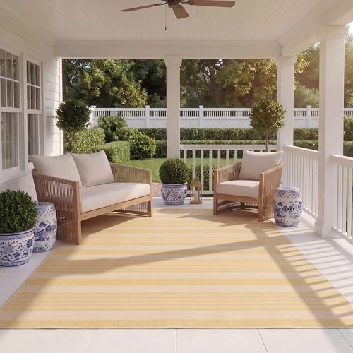 SAFAVIEH Courtyard Collection 8' x 10' Gold/Beige CY6062 Stripe Indoor/-Outdoor Waterproof Easy-Cleaning Patio Backyard Mudroom Area-Rug by Unknown