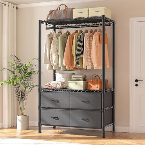 Raybee Clothes Rack, Portable Closet for Bedroom, Dorm, 4 Drawers 4 Shelves by Raybee