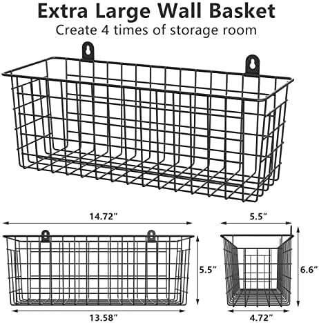 MaraFansie Extra Large Hanging Wall Basket 4-Pack Wall Mounted Wire Basket Cabinet Storage Bin Organizer Wall Shelves Farmhouse Decor for Home Kitchen Bathroom, Black - Image 2