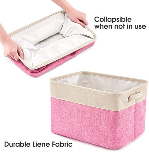 EZOWare Set of 3 Large Canvas Fabric Tweed Storage Organizer Cube Set W/Handles for Nursery Kids Toddlers Home and Office - 15 L x 10.5 W x 9.4 H -Pink - Image 3