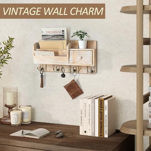 Rebee Vision Key Holder Wall Mount with Drawer for Entryway, Natural Wood - Image 6
