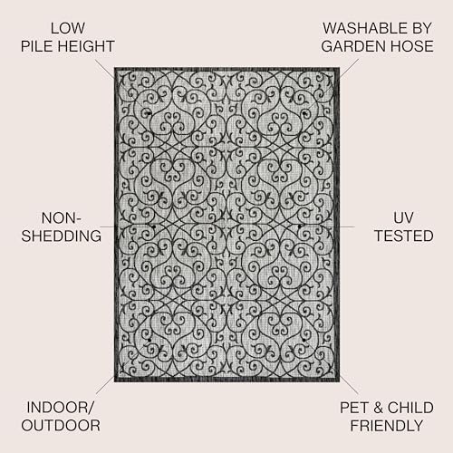 Eyely Filigree Weave Area Rug 8X10 Light Gray/Black, Indoor Outdoor Rug - Image 2