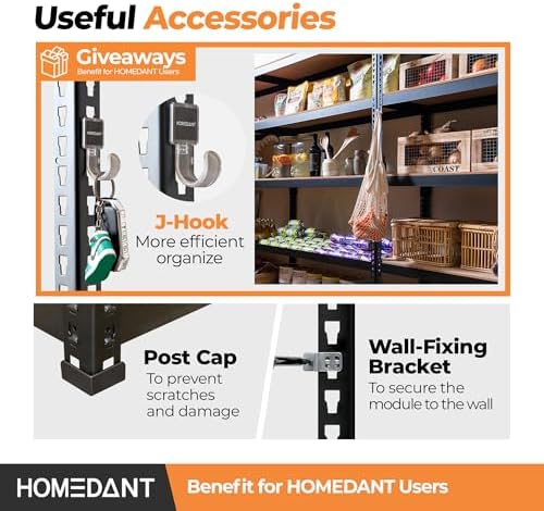 HOMEDANT 35.9" W 5 Tier Heavy Duty Garage Shelving Adjustable Metal Rack Storage Shelves Standing Shelf Unit Organizers Pantry Closet Black 2Pack - Image 5