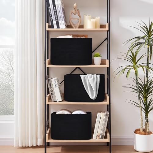 Baskets for Organizing,Storage Baskets,3 Pack Baskets for Shelfves,15"×10"×9" Woven Black Basket,toy storage bins,bins for organization - Image 3