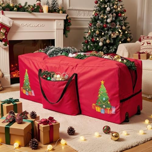 Sadnyy Rolling Christmas Tree Storage Bag 9 Ft, Xmas Artificial Storage Bags with 2 Swivel Wheels, 600d Oxford Fabric Box with Reinforced Handle for Disassembled Tree - Image 4