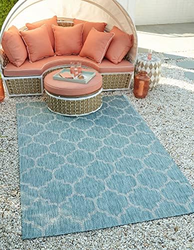 Unique Loom Outdoor Trellis Collection Area Rug (3' 3" x 5' 3" Rectangle, Aquamarine/ Gray) by UniqueLoom