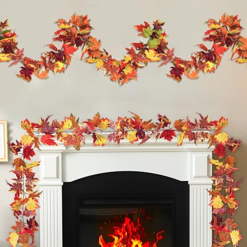 Helimoto Fall Outdoor Garland, 8 Pack 47.2 FT Hanging Fall Garland, Artificial Maple Indoor Autumn Leaves Garlands, Fall Decorations for Home Thanksgiving Decor Wedding Party Wall Fireplace Mantle - Image 7