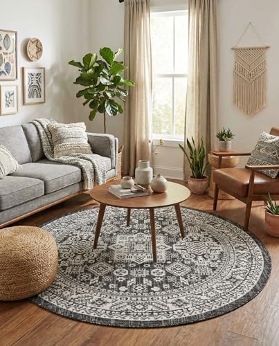 Rugs.com - Outdoor Aztec Rug – 5 Ft Round Charcoal Gray Indoor/Outdoor Rug – Weather-Resistant & Washable, Perfect for Patios, Decks, and Porches - Image 4