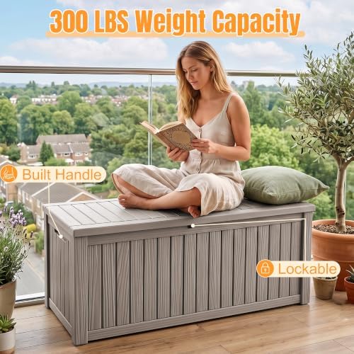 Outdoor Storage Box, 260 Gal Waterproof Resin Deck Box w/Support Rod - Image 6