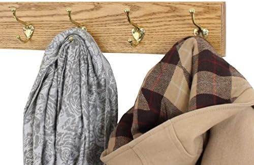 PegandRail Oak Wall Mounted Coat Rack with Solid Brass Hooks 4.5" Ultra Wide (Golden Oak, 20" x 4.5" with 4 Hooks) - Image 2