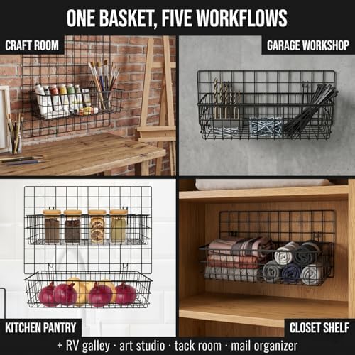 ANZOME Hanging Wall Baskets, 2 Pack 15.7 in Metal Wire Storage, Black - Image 2