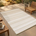 FH Home Outdoor Rug - Waterproof, Fade Resistant, Reversible - Premium Recycled Plastic - Striped - Patio, Deck, Porch, Balcony - Havana - Beige Crease Free - 5 x 8 ft by FHHome