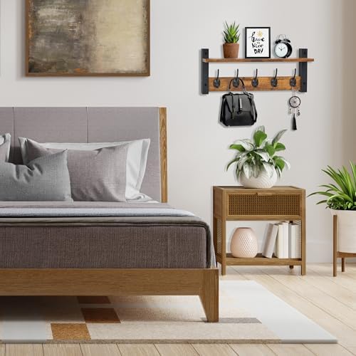 Sorbus Coat Rack Wall Mount with Shelf (Rustic Brown, 24 Inch) - Image 6