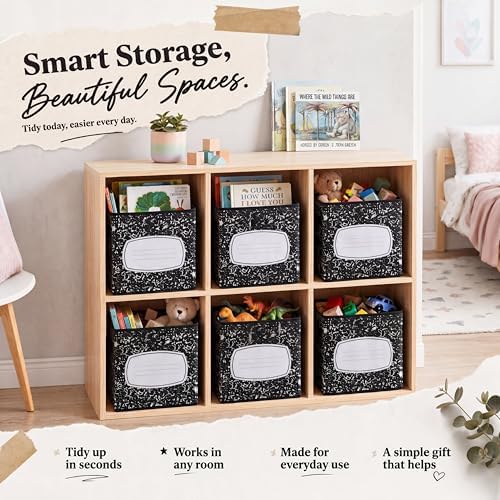 Yookeer 12 Pcs 11 Inch Composition Notebook Fabric Storage Cube Bin with Handle Zebra Print Foldable Classroom Container Cubby Basket for Back to School Decoration Office Home Nursery Organizer - Image 2