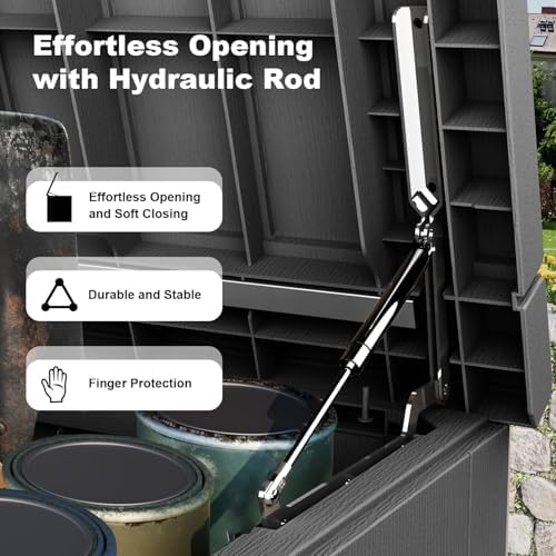 Vixzen 280 Gallon Large Outdoor Storage Box Waterproof, UV Resistant Resin Deck Box with Hydraulic Rod & Lockable Latch for Patio Furniture, Outside Storage Box for Garden Tools, Patio Cushions, Black - Image 3