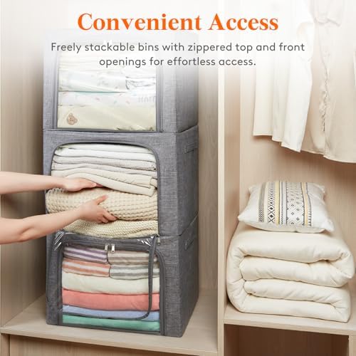 Lifewit 4 Pack Clothes Storage Bins with Metal Frame, Stackable Storage Box - Image 5