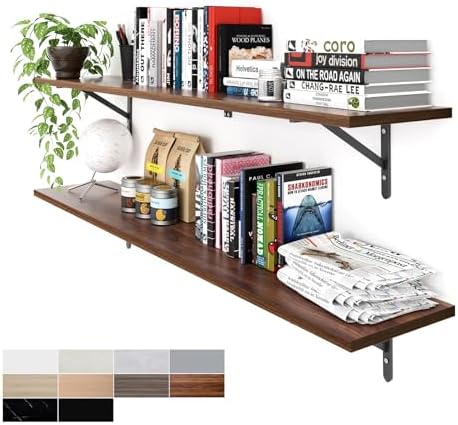Kaboon 55 inch Long 10 inch Deep Floating Shelves for Wall Set of 2, Large Open Shelves Wall Mounted, Space Saving Home and Commercial Use, Dark Walnut by Kaboon