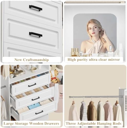 Unikito 6-14FT Wood Closet System with 6 Drawers and Mirror, White - Image 4