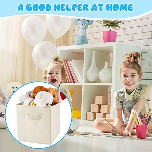 Yinder 12 Pcs Cube Storage Bin, Beige 10.5''x10.5''x11'' Storage Bins - Image 3