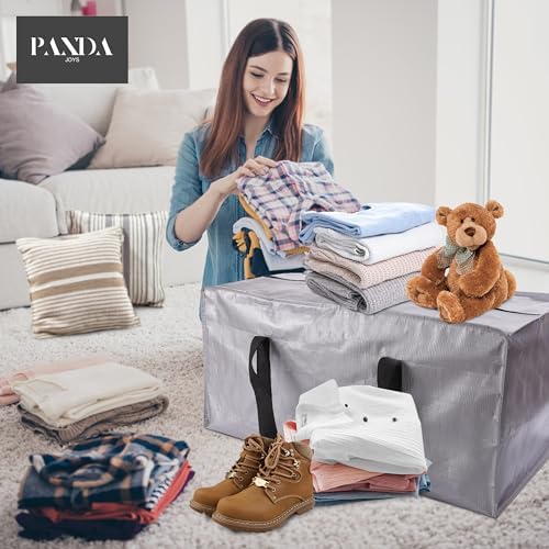 PANDA JOYS Extra Large Moving Bags with Zippers & Carrying Handles, Heavy-Duty Storage Tote for Space Saving Moving Storage, Fold Flat, Alternative to Box and Bin - 12 Pack, Silver - Image 6