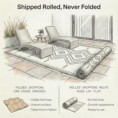 Fab Habitat Aztec Outdoor Rug - Waterproof, Fade Resistant, Crease-Free - Premium Recycled Plastic - Striped - Patio, Porch, Deck, Balcony - Ojai - Beige - 5 x 8 ft - Image 4