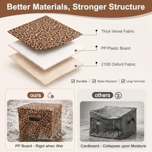 ANMINY Leopard Cheetah Print Storage Cubes Bins with Lids, 11Inch 2PCS - Image 3