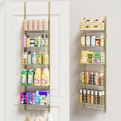 SWTYMIKI Over The Door Organizer - Door Organizer Hanging with 5 Adjustable Metal Large Capacity Basket and 6 Coat Hook, Wall Mounted Shelf for Bedroom Closet Bathroom Laundry Pantry Cabinet Kitchen by SwtyMiki-TidyHomeSweetLife