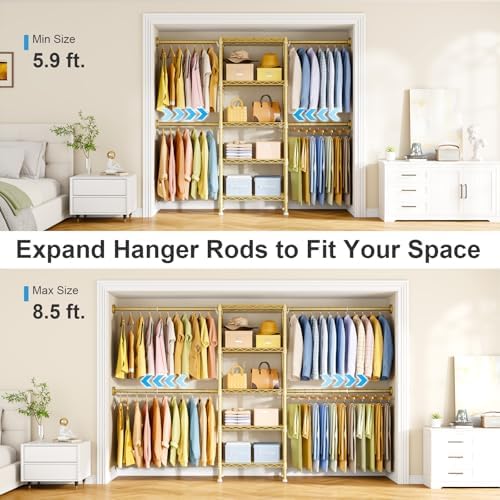 Ulif M2 Wall Mounted Closet System, Gold Clothes Rack Mount onto the Wall - Image 3