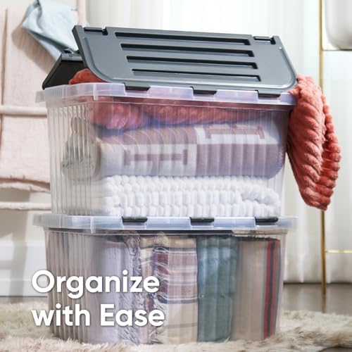Superio 13 Gallon Hinged Lid Storage Tote; Stackable Storage Container with Lid (53 Quart, Bin with Hinged Lid) - Image 5