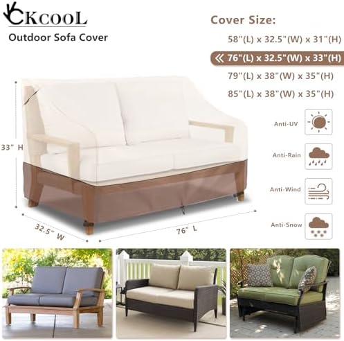 Okcool 3-Seater Outdoor Couch and Patio Furniture Cover,Outdoor Sofa Cover Heavy Duty Fits up to 76W x 32.5D x 33H inches Beige&Brown ﻿ - Image 2