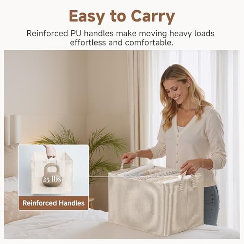 StorageWorks Closet Storage Bins, Khaki and Beige Stripes, 45L, 2-Pack - Image 5